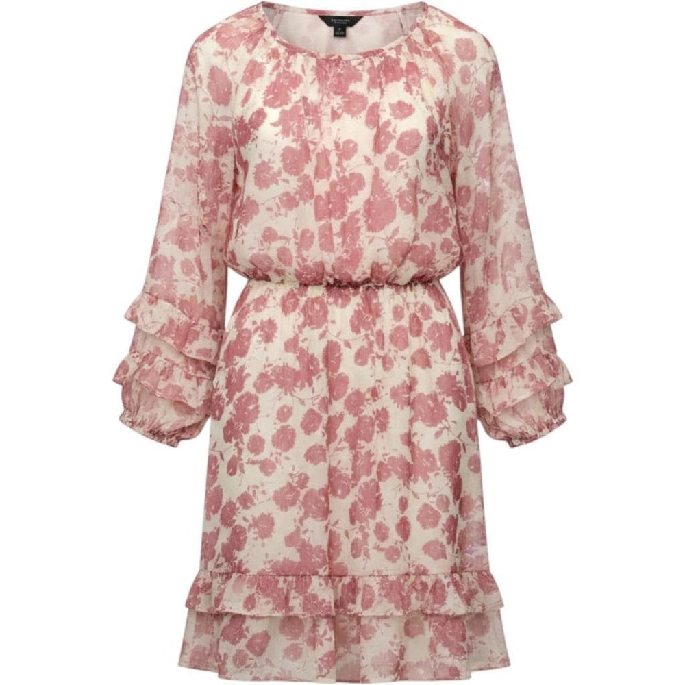Simply Vera Vera Wang Dress Womens L Pink Floral Chiffon Ruffle Fit & Flare